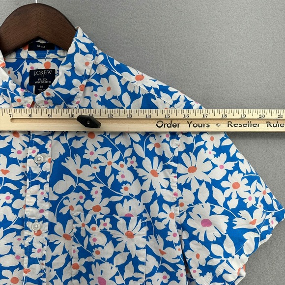 J. Crew Flex Washed Button Down Shirt Floral Print Short Sleeve Slim M Summer - Picture 7 of 9